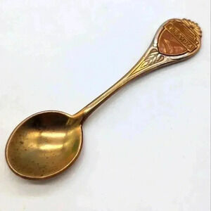 Vintage North Dakota Gold Tone Souvenir Spoon Kitschy Cool